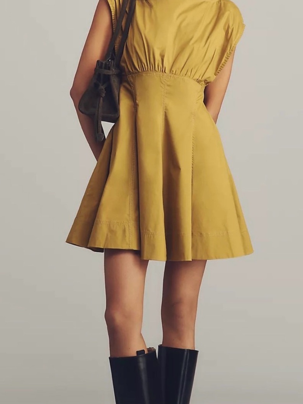 Anthropologie Maeve Mustard Yellow Fit Flare Dress Size M Pockets - Picture 3 of 5